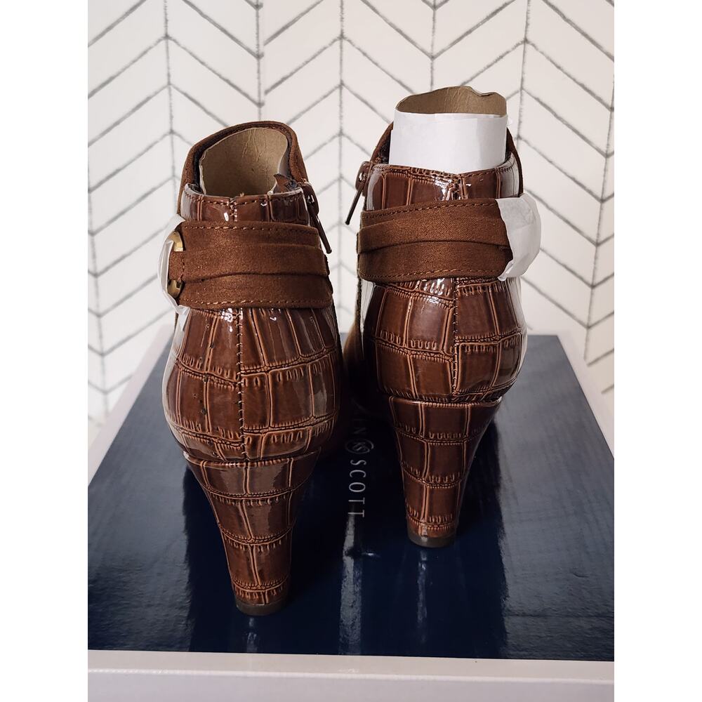 Karen Scott Koraa Dress Booties – Almond Toe Zip Ankle Boots Croc Heel - Brown - Picture 7 of 13